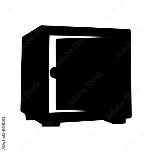 Black safe box outline with open door on a white background