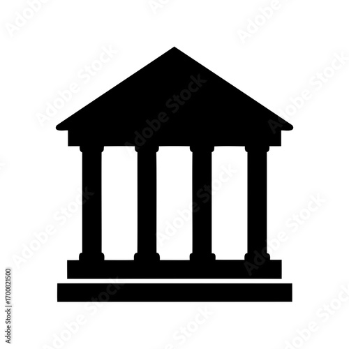 Simple Black Silhouette of a Classical Greek or Roman Temple Building