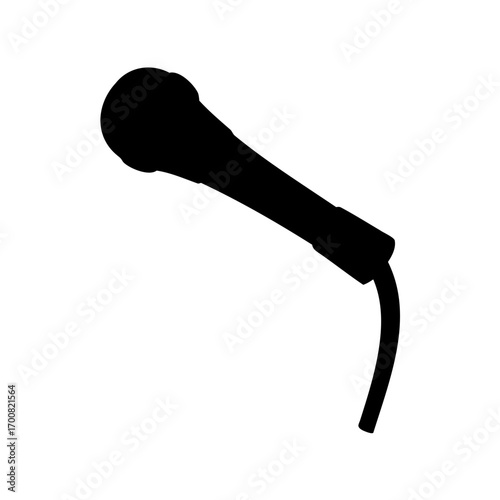 Black Microphone Silhouette Isolated on White Background for Recording or Broadcast