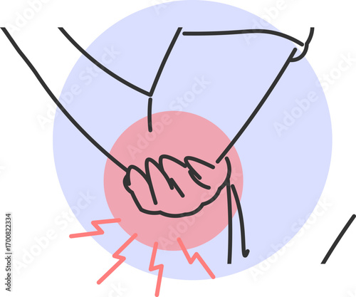 Person holding the elbow with pain and discomfort in the arm