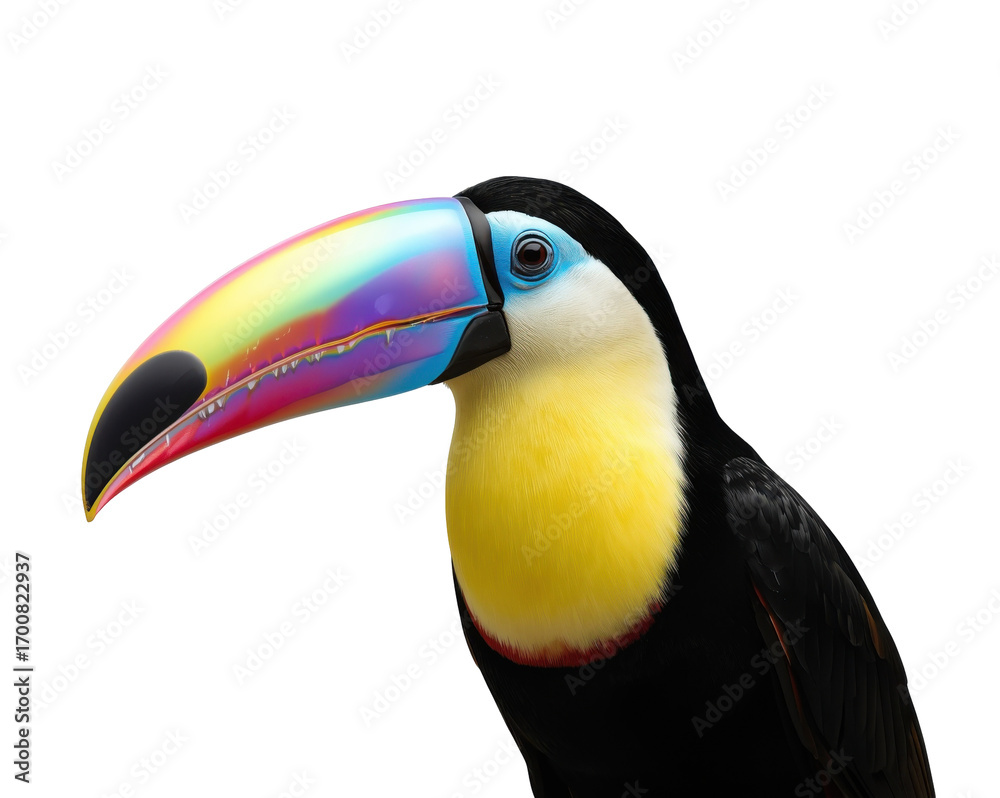 Naklejka premium Striking Close-Up of a Channel-Billed Toucan Displaying its Vibrant and Colorful Plumage