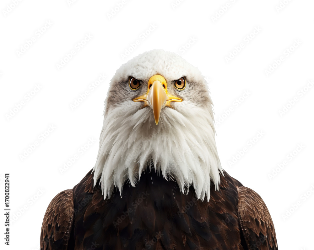 Fototapeta premium Striking portrait of a majestic bald eagle against a dramatic backdrop of stark ambiance