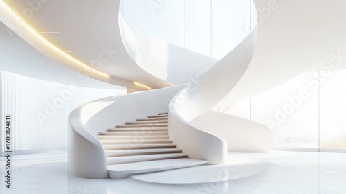 Modern spiral staircase in bright interior space