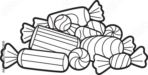 Assorted Wrapped Candy Outlines for Sweet Treats and Confectionery Themed Illustrations