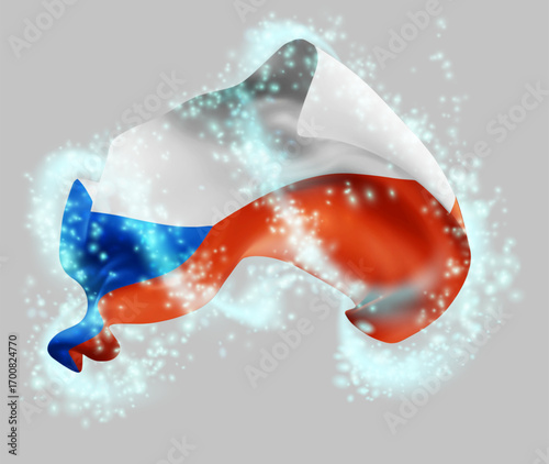 Czech Republic, vector 3d flag in whirlwind of magical radiance