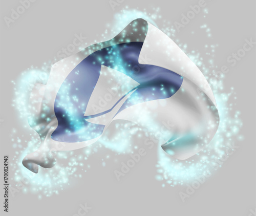 Ethereum, vector 3d flag in whirlwind of magical radiance