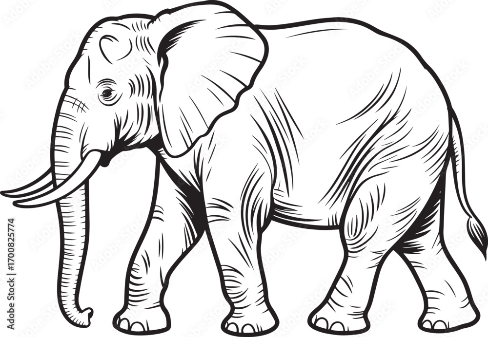 Fototapeta premium Detailed Elephant Line Art for Coloring Books and Creative Projects with Intricate Details