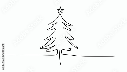Simple line art of a Christmas tree with a star on top  