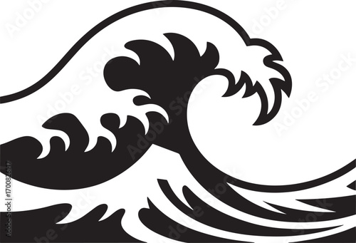 Detailed Wave Illustration with Crashing Crests and Turbulent Water for Nautical Art