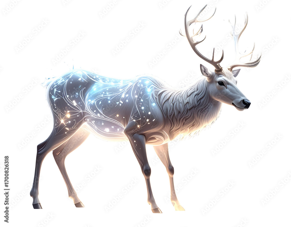 Fototapeta premium Luminous Forest Reindeer, Warm Reflective Coat, Professional Grade Imagery, Isolated on Transparent Background.