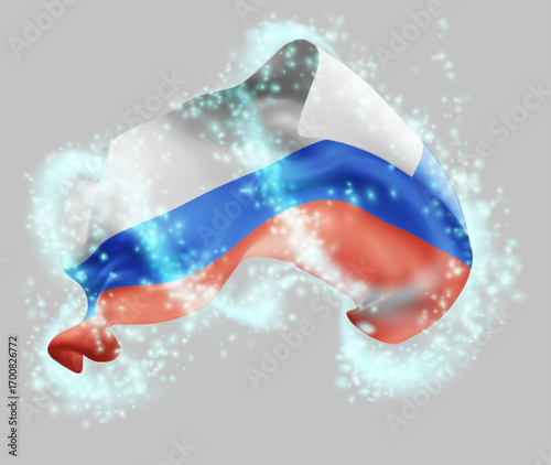 Russia, vector 3d flag in whirlwind of magical radiance