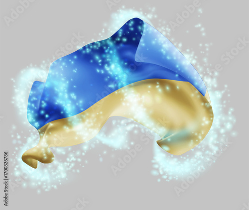 Ukraine, vector 3d flag in whirlwind of magical radiance