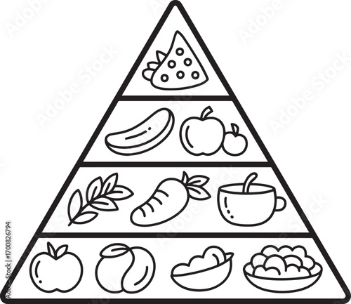 Food Pyramid Diagram with Healthy Eating Icons for Nutrition and Diet Education