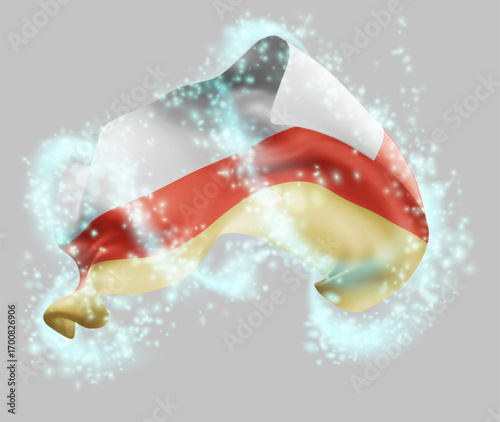 South Ossetia, vector 3d flag in whirlwind of magical radiance