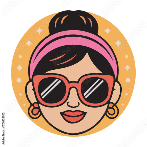 Fashion Woman with Pink Headband and Hoop Earrings