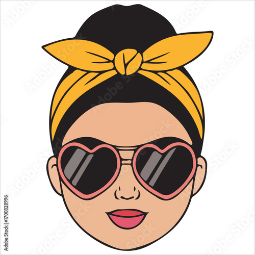 Trendy Girl Wearing Yellow Bow Headband and Heart Sunglasses