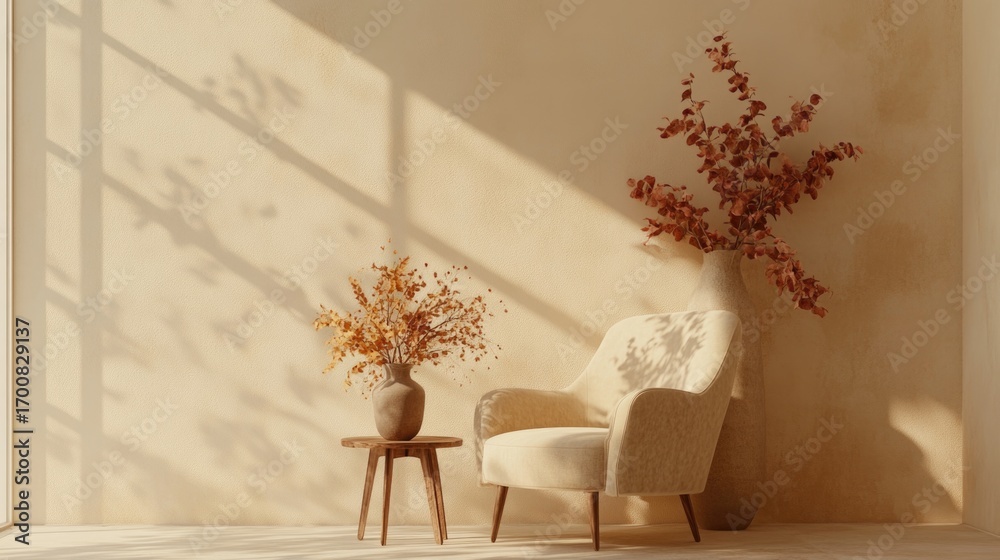 Fototapeta premium Cozy autumn decor with soft light and shadows