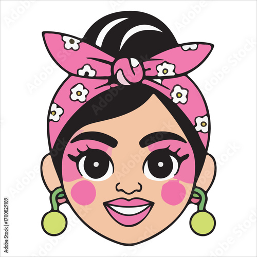 Cute Girl Wearing Pink Floral Headband and Blush Makeup