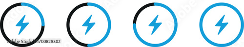 Four charging battery icons with lightning bolt symbol displaying power levels vector