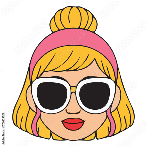 Blonde Woman with Pink Headband and Oversized White Sunglasses