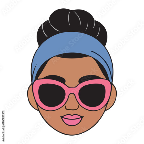 Elegant Lady with Blue Headband and Purple Shades