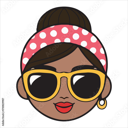 Trendy Woman with Red Polka Dot Headband and Yellow Sunglasses