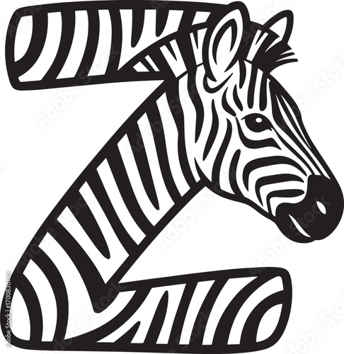Zebra Letter Z Monogram Initial Animal Alphabet Striped Wild Safari Graphic Design Element