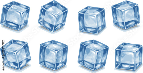 vector set of transparent ice cubes
