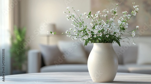 Cozy living room with white flower vase