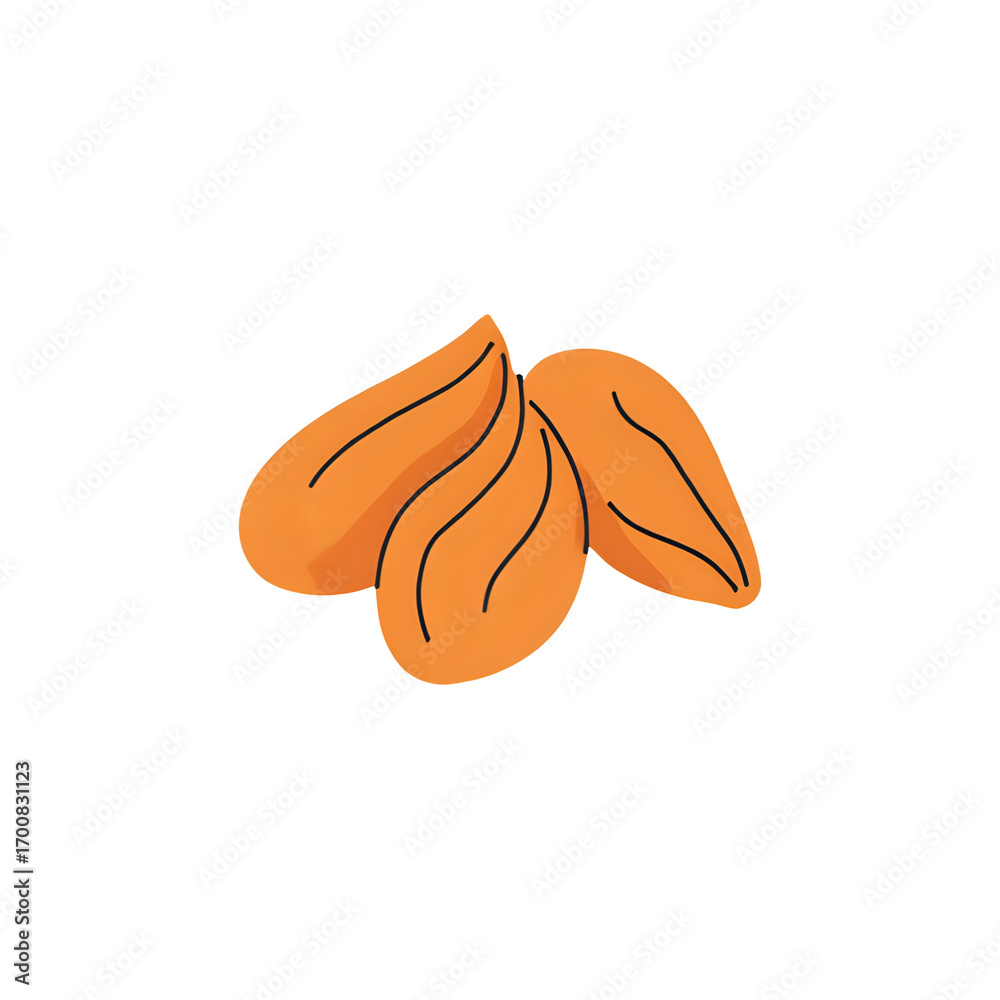 Obraz premium Three stylized almonds with brown stripes on a white background representing healthy food and snacks