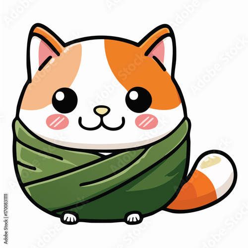Cute Kawaii Cat Sushi Vector Illustration with Seaweed Wrap