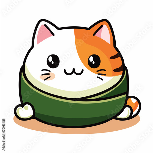 Kawaii Cat Sushi Roll Vector Illustration with Smiling Face
