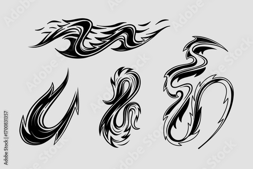 Set of flame and fire stickers for media and advertising posters, etc. Vector graphics, handmade