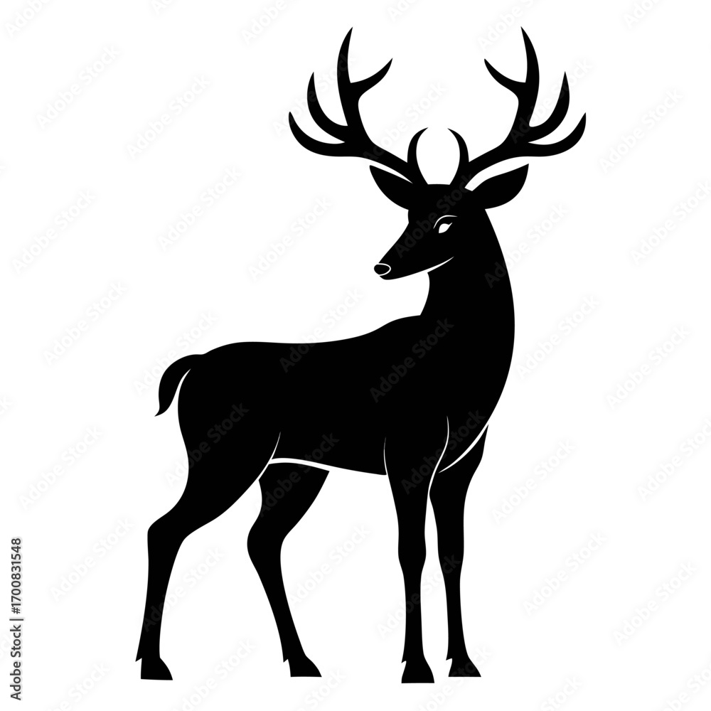 Obraz premium Deer Silhouette with Antlers Standing Alert