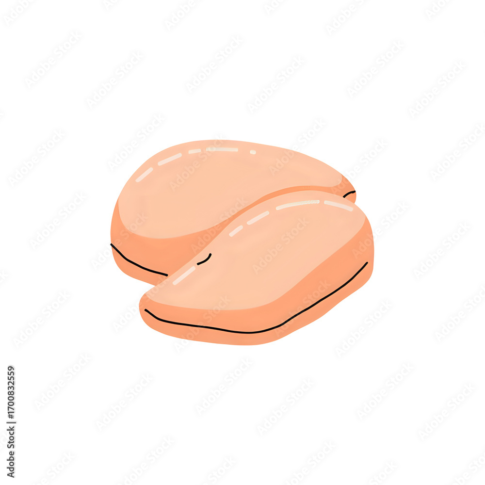 Fototapeta premium Two raw chicken breast halves with a smooth light brown surface and a thin dark outline