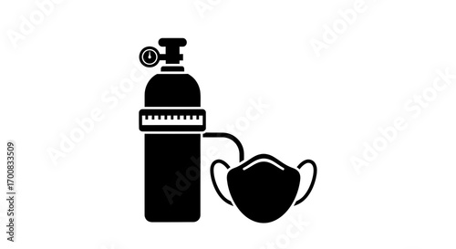 Oxygen cylinder with mask black silhouette healthcare vector icon