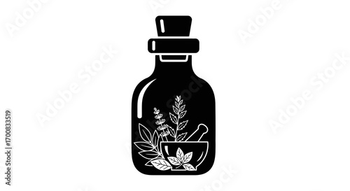 Herbal medicine bottle black silhouette vector icon