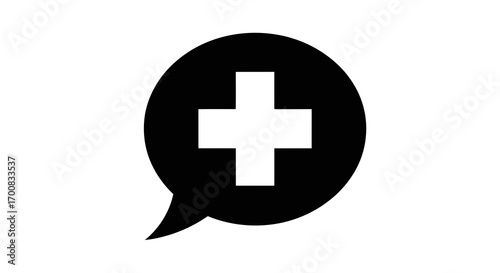 Medical chat bubble black silhouette icon with cross