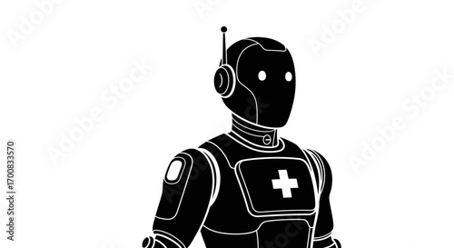 Medical AI robot black silhouette vector illustration