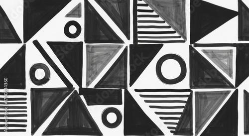 Abstract monochrome pattern with triangles circles and stripes in a geometric arrangement style design created with generated ai