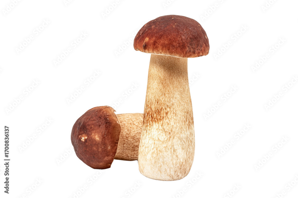 Fototapeta premium Close-up of fresh porcini mushrooms with brown caps and creamy stems