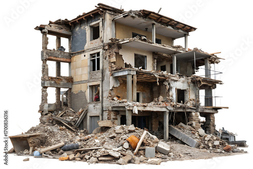 Ruined building debris rubble isolated on a transparent background