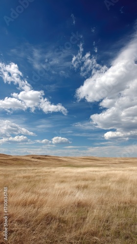 Scenic landscape with blue skies and clouds