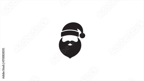 Vector illustration of a simple Santa Claus head icon with a beard. Minimalist black graphic silhouette for Christmas and winter holiday design. Festive Xmas symbol