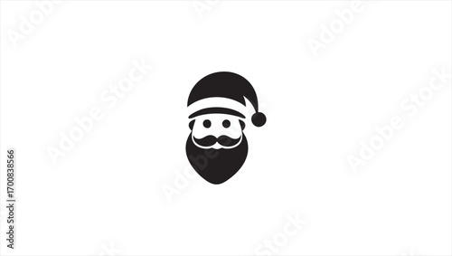 Vector illustration of a simple, modern Santa Claus face with a mustache and hat, suitable for holiday designs and branding