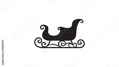 Ornate black silhouette of a traditional festive sleigh. A simple vector graphic for Christmas, winter holidays, and seasonal celebrations