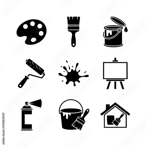 Painting and art supplies icons set