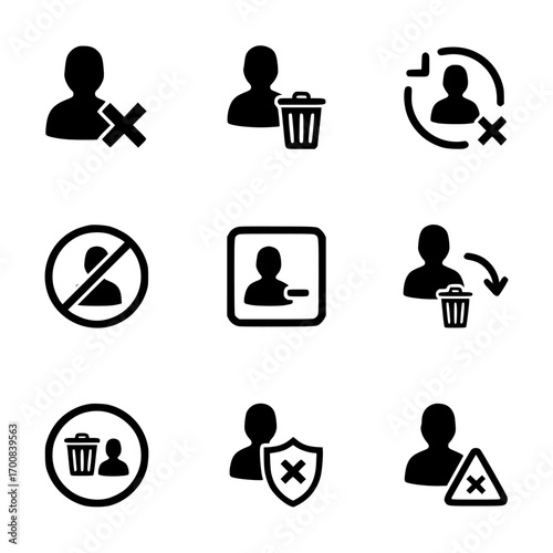 Collection of User Management Icons: Delete, Block, and Error Symbols