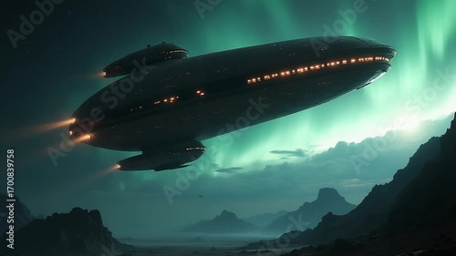 Alien mothership near Earth elements furnished