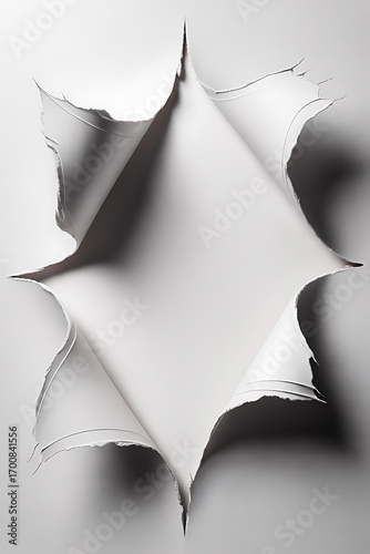 Torn white paper, creating a geometric hole.
